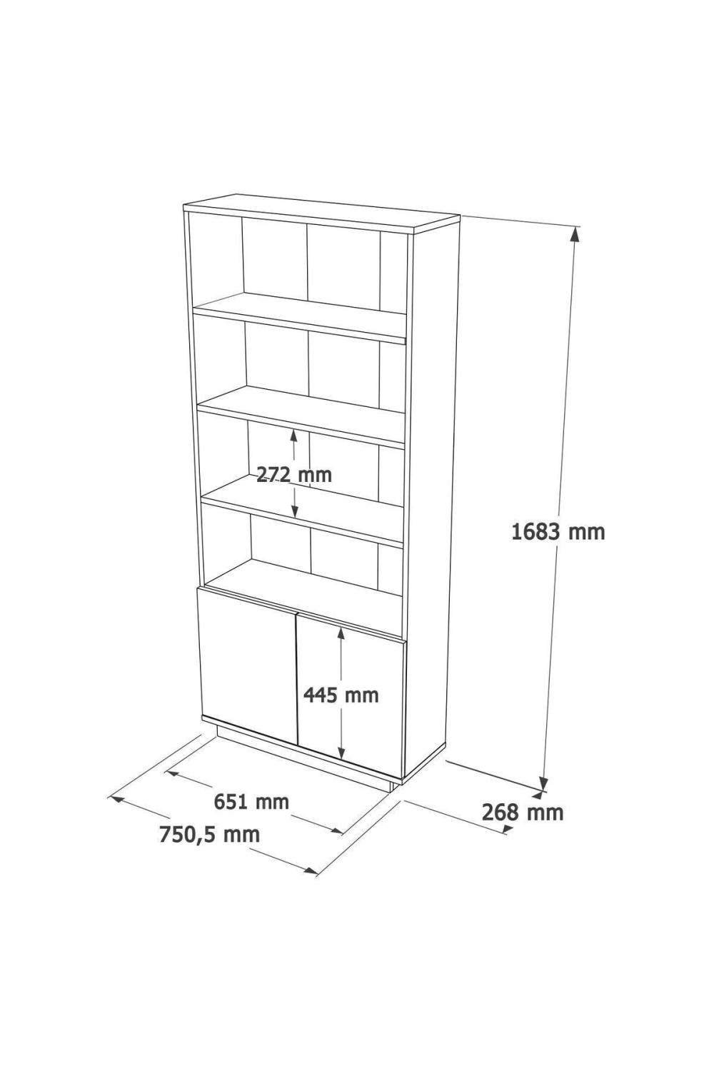 Aven Bibliothèque 168cm Étagère 2 Avec portes À étagères Pin-Anthracite AVE16-AA