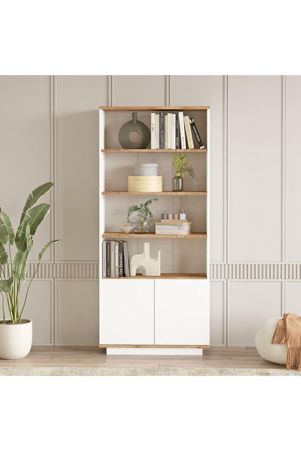 Aven Bibliothèque 168cm Étagère 2 Avec portes À étagères Pin-Blanc AVE16-AW
