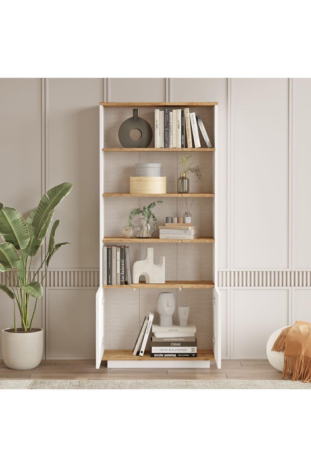 Aven Bibliothèque 168cm Étagère 2 Avec portes À étagères Pin-Blanc AVE16-AW