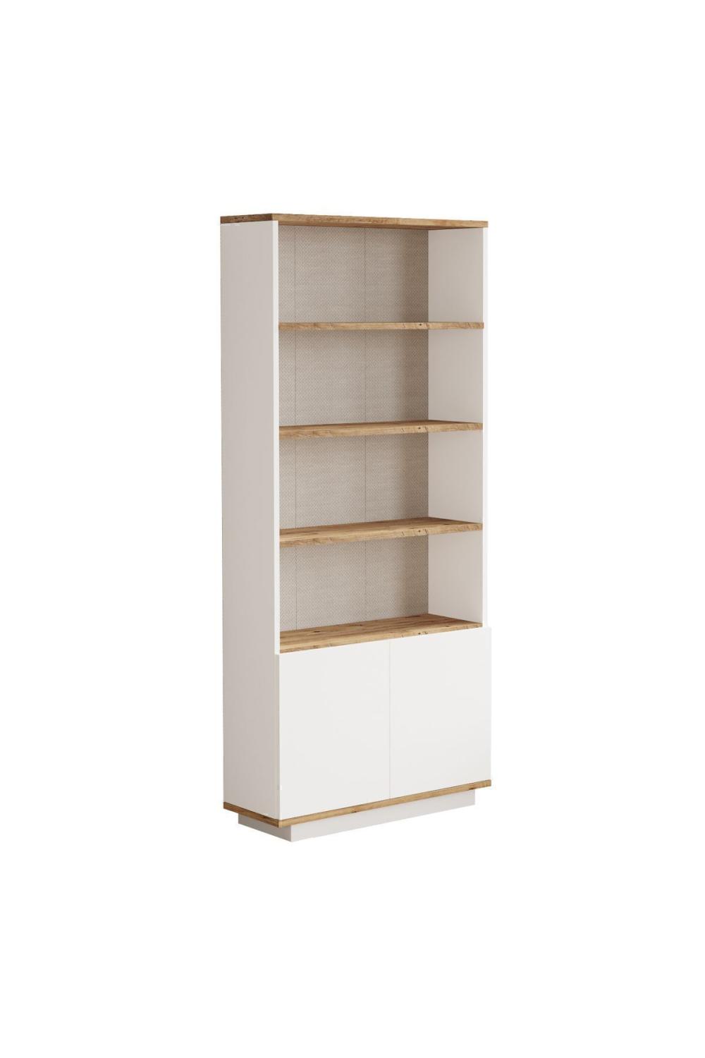 Aven Bibliothèque 168cm Étagère 2 Avec portes À étagères Pin-Blanc AVE16-AW