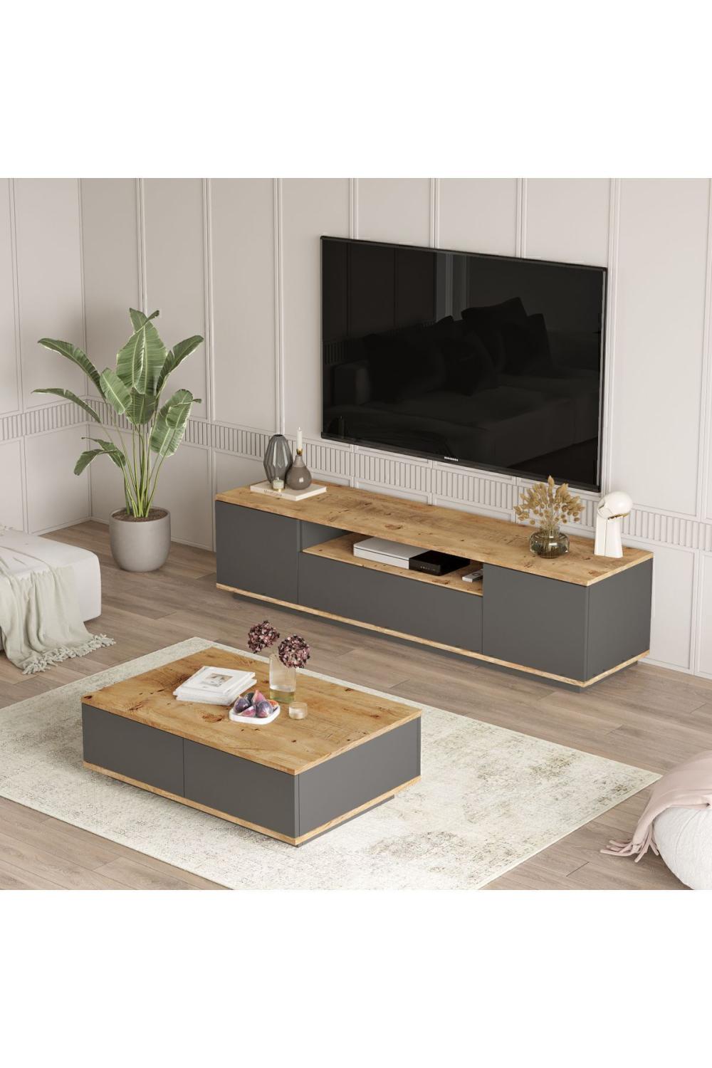 Aven Meuble TV Table basse 2'li Ensemble Pin-Anthracite AVE17-AA