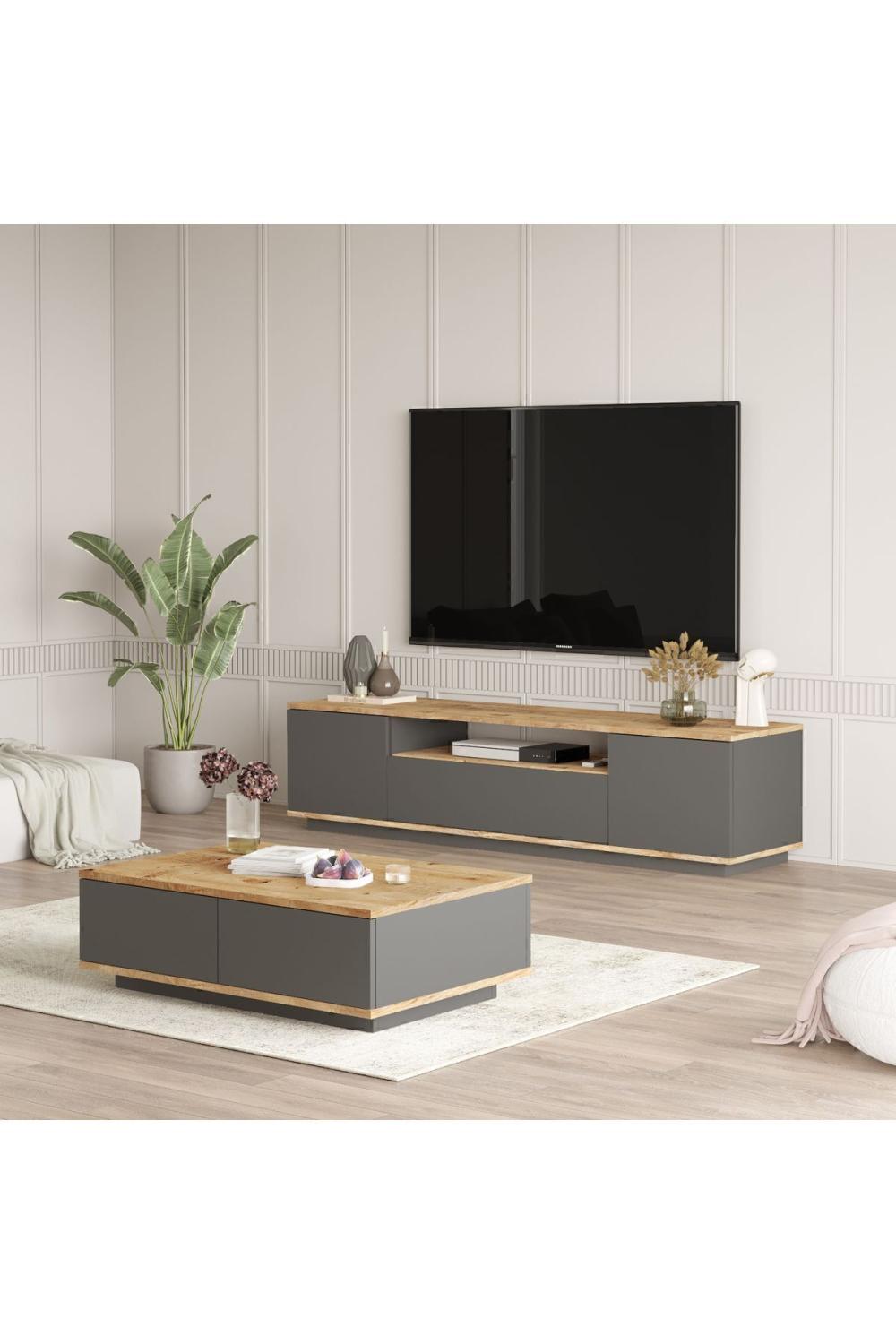 Aven Meuble TV Table basse 2'li Ensemble Pin-Anthracite AVE17-AA