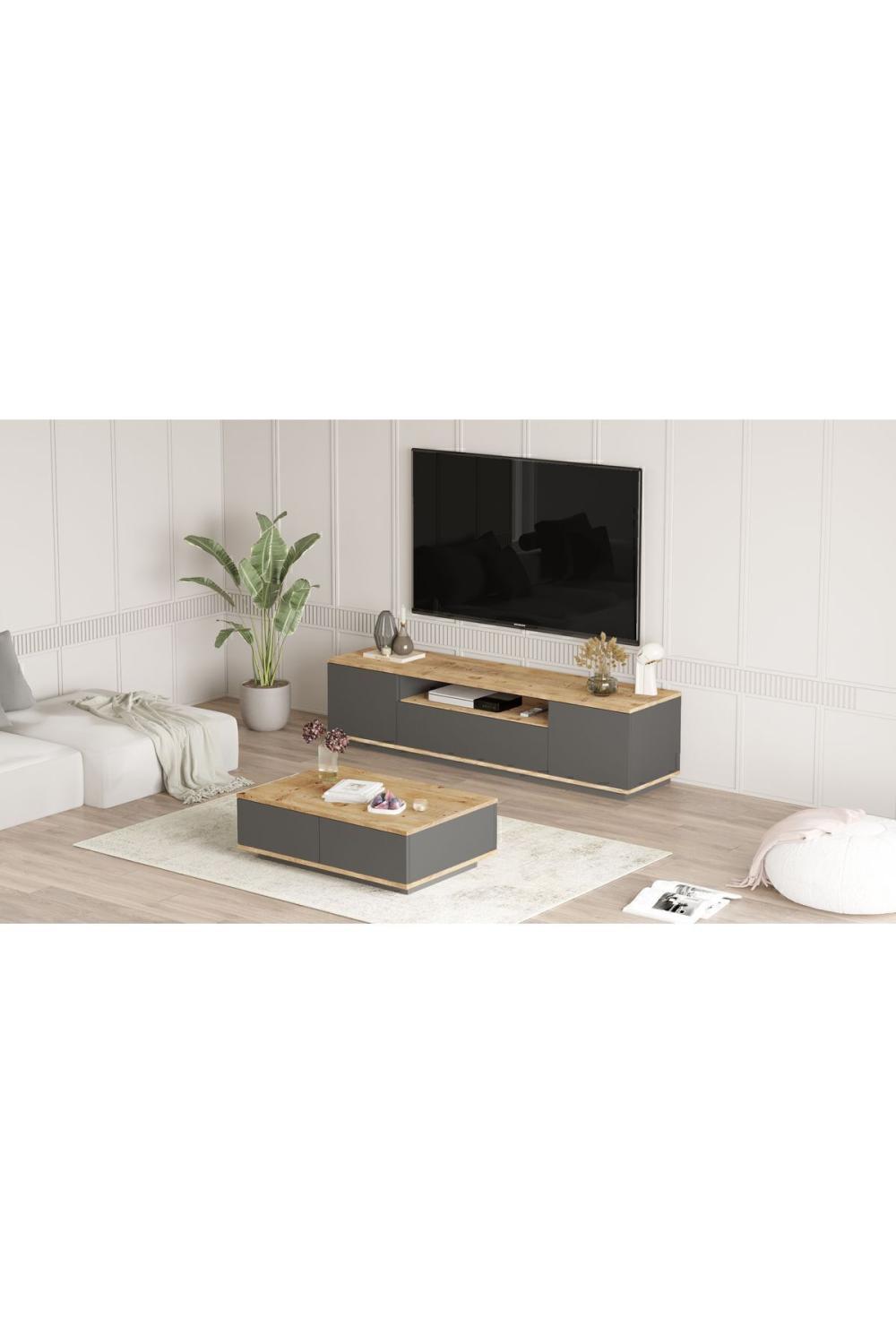 Aven Meuble TV Table basse 2'li Ensemble Pin-Anthracite AVE17-AA