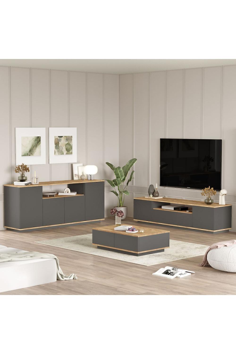 Aven Meuble TV Table basse Konsol 3'Lü Ensemble Pin-Anthracite AVE18-AA