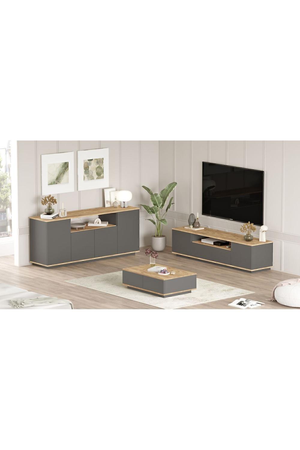 Aven Meuble TV Table basse Konsol 3'Lü Ensemble Pin-Anthracite AVE18-AA