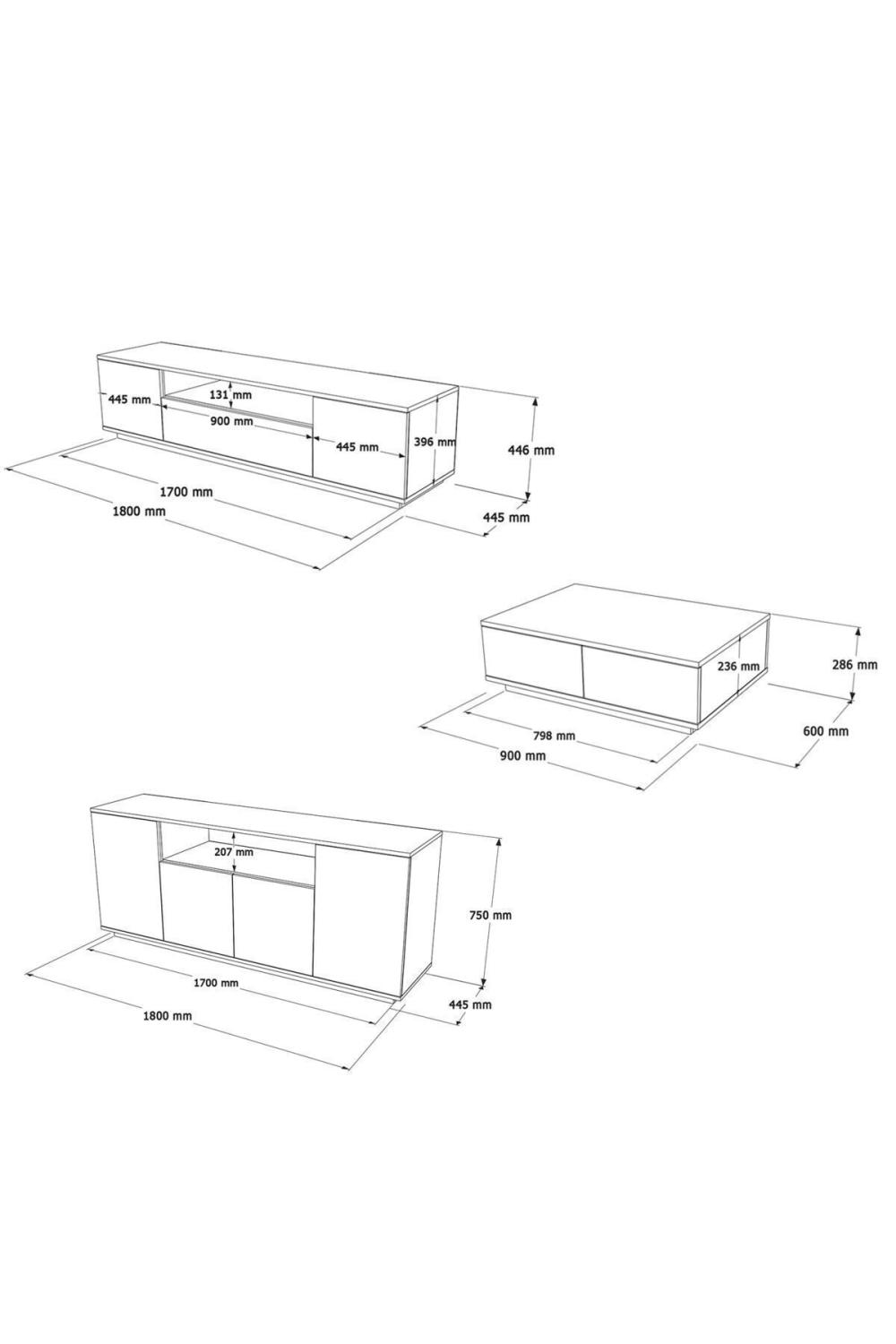 Aven Meuble TV Table basse Konsol 3'Lü Ensemble Pin-Anthracite AVE18-AA