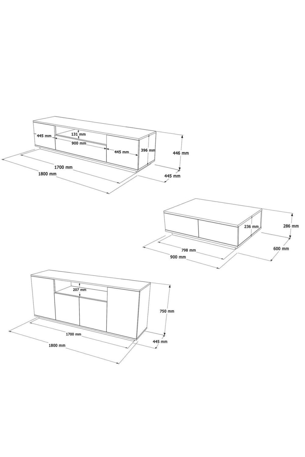 Aven Meuble TV Table basse Konsol 3'Lü Ensemble Pin-Blanc AVE18-AW