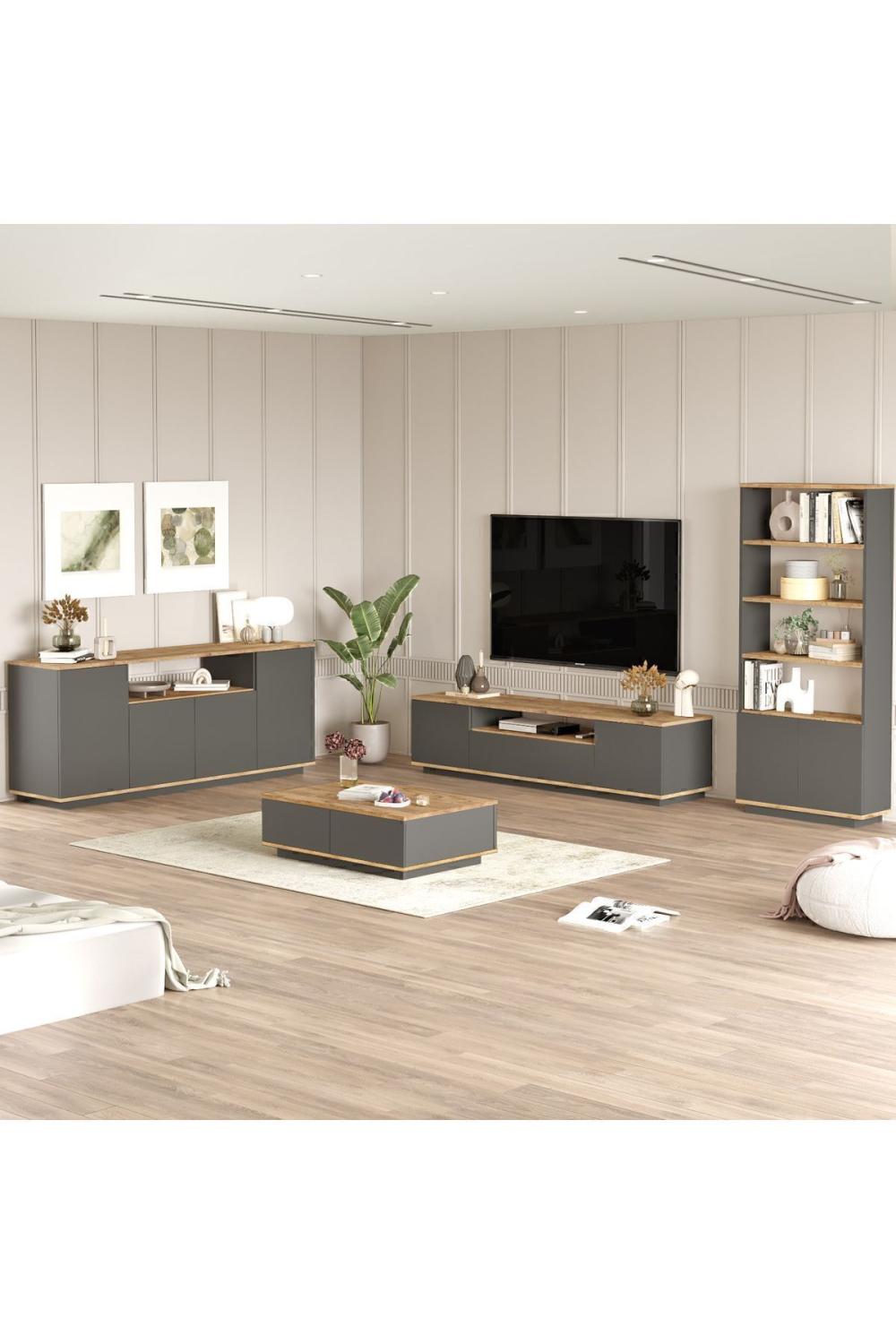 Aven Meuble TV Table basse Konsol Bibliothèque 4'lü Ensemble Pin-Anthracite AVE19-AA