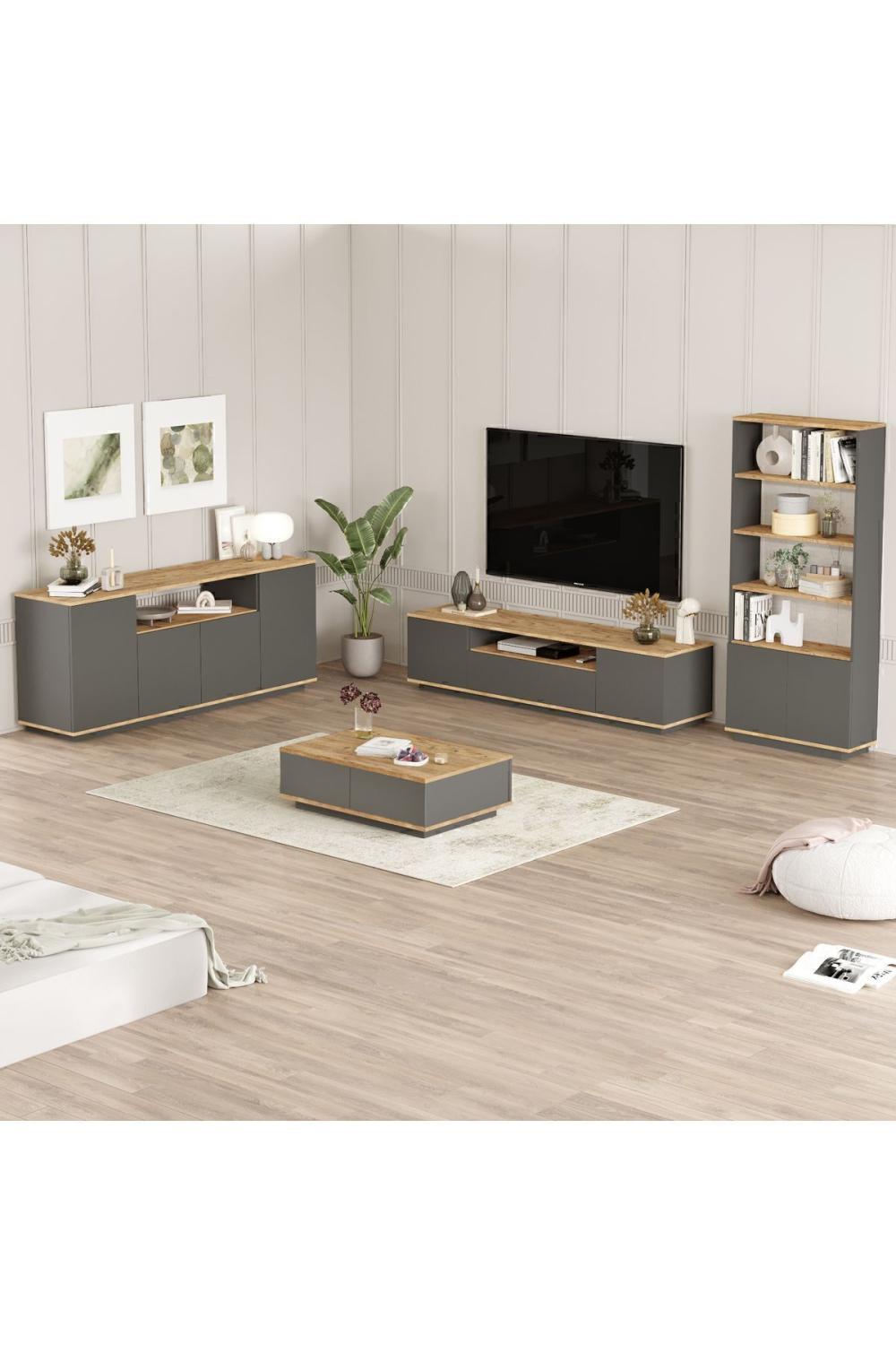 Aven Meuble TV Table basse Konsol Bibliothèque 4'lü Ensemble Pin-Anthracite AVE19-AA