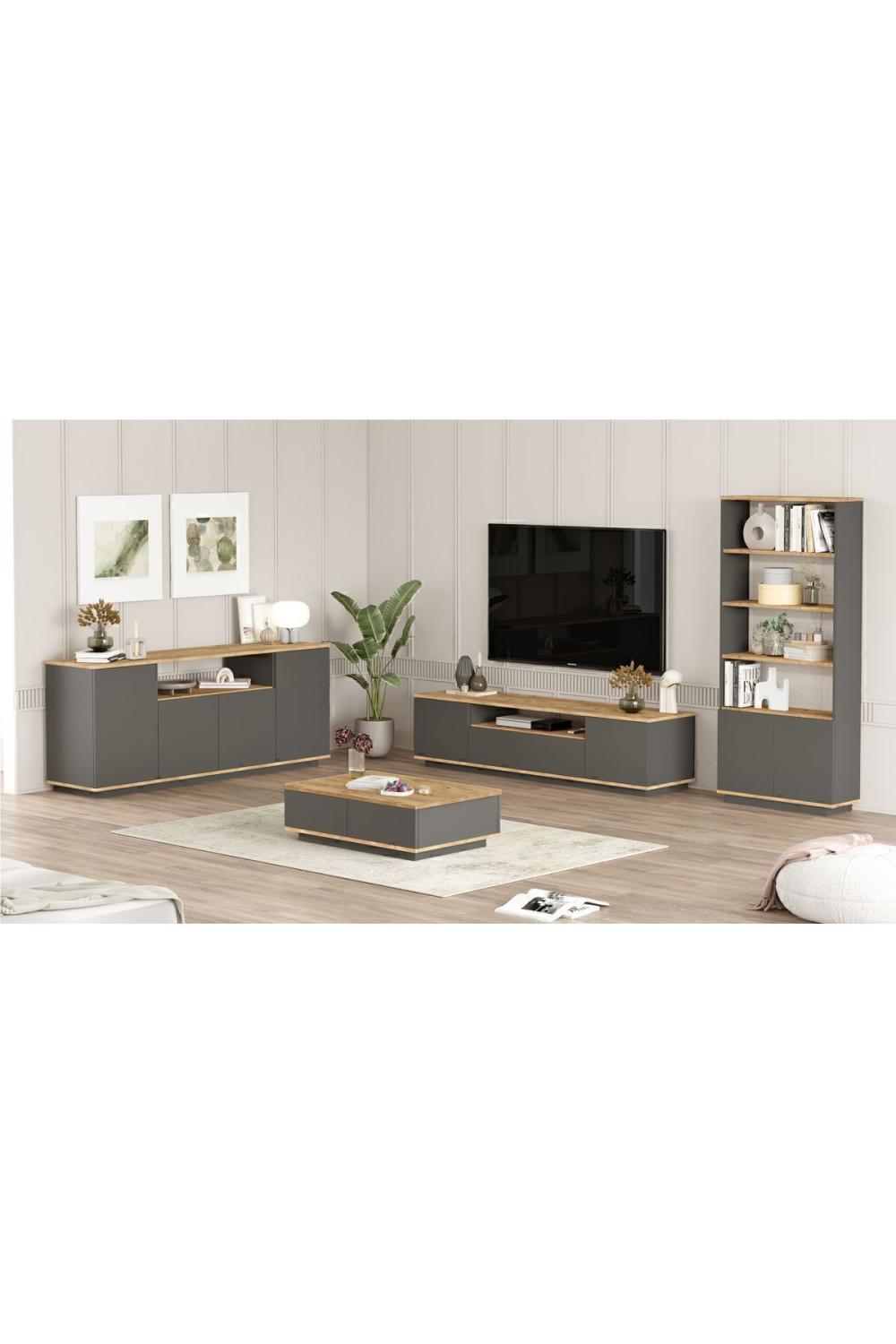 Aven Meuble TV Table basse Konsol Bibliothèque 4'lü Ensemble Pin-Anthracite AVE19-AA