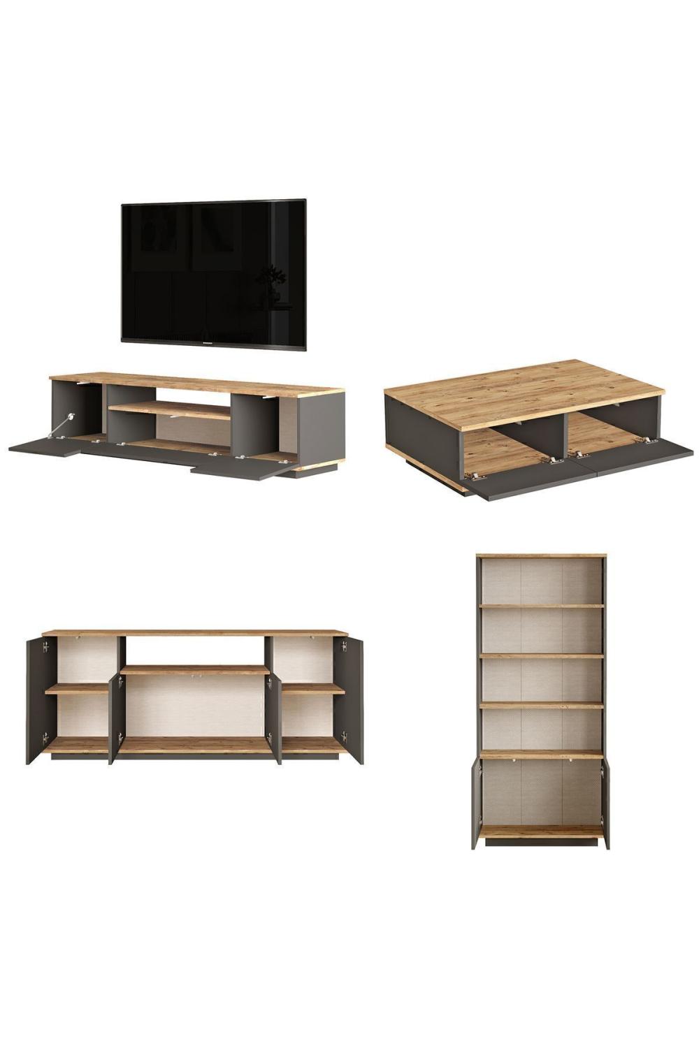 Aven Meuble TV Table basse Konsol Bibliothèque 4'lü Ensemble Pin-Anthracite AVE19-AA