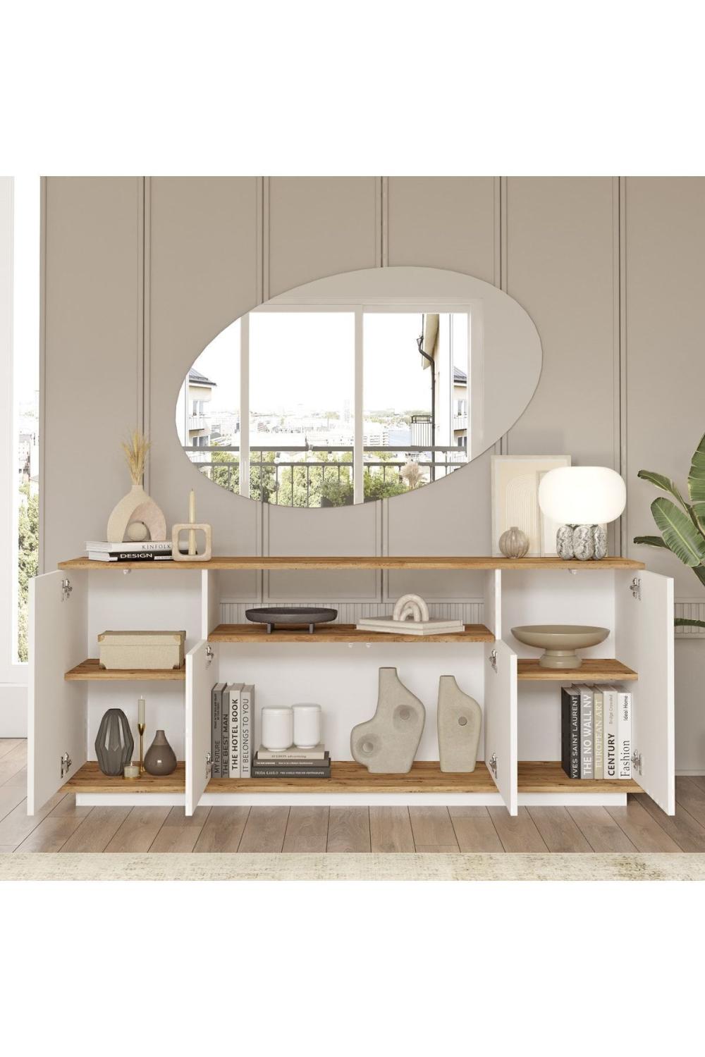 Aven TV Unit Coffee Table Konsol Bookcase 4'lü Set Pine-White AVE19-AW