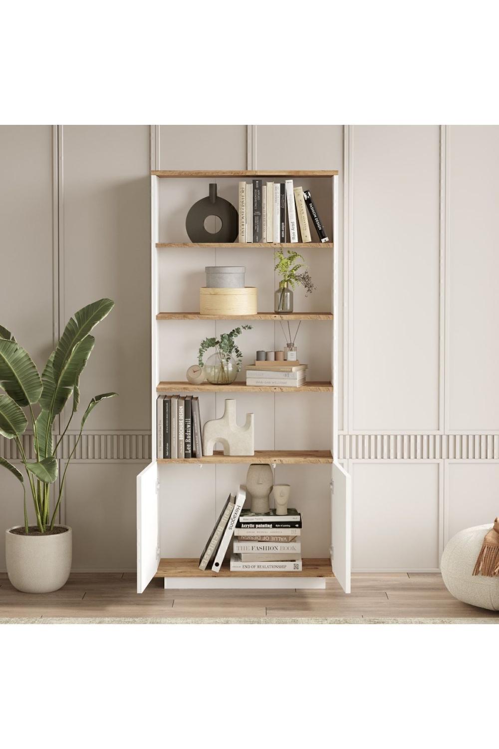 Aven TV Unit Coffee Table Konsol Bookcase 4'lü Set Pine-White AVE19-AW