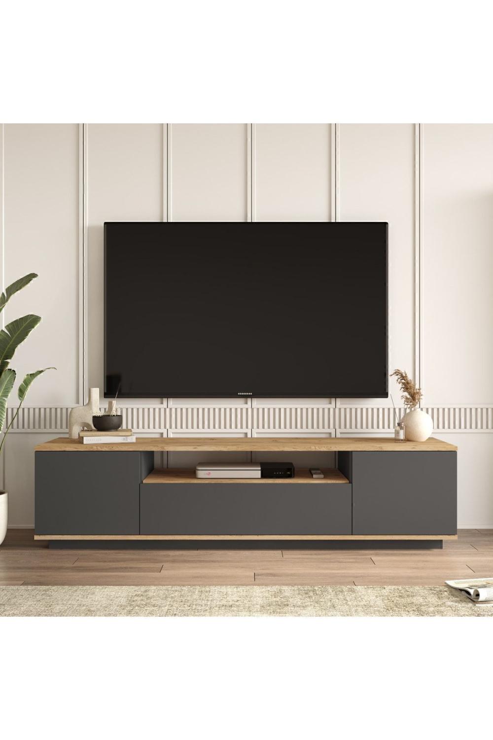 Meuble TV Aven 180 cm avec Portes – Pin & Anthracite AVE7-AA