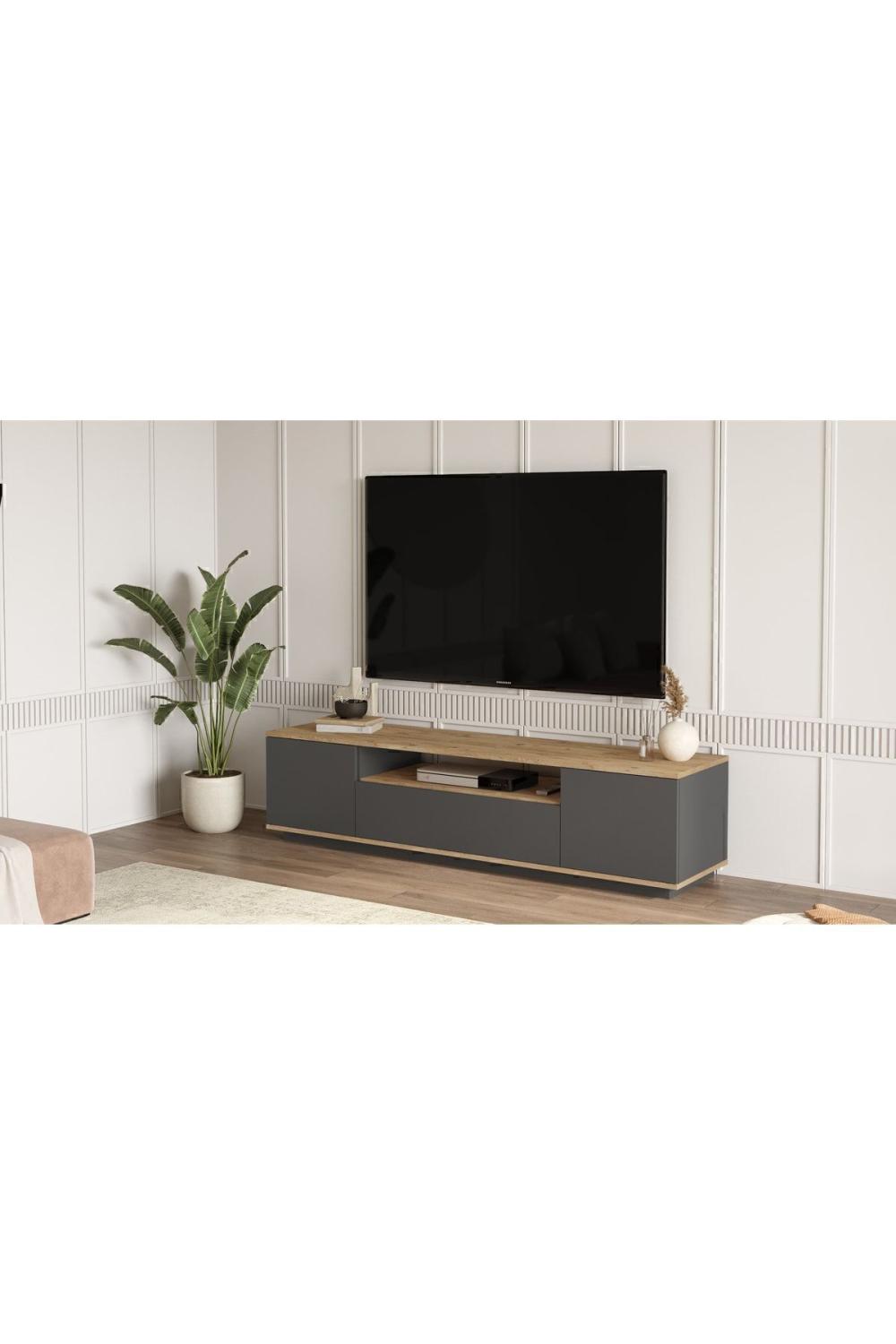 Meuble TV Aven 180 cm avec Portes – Pin & Anthracite AVE7-AA