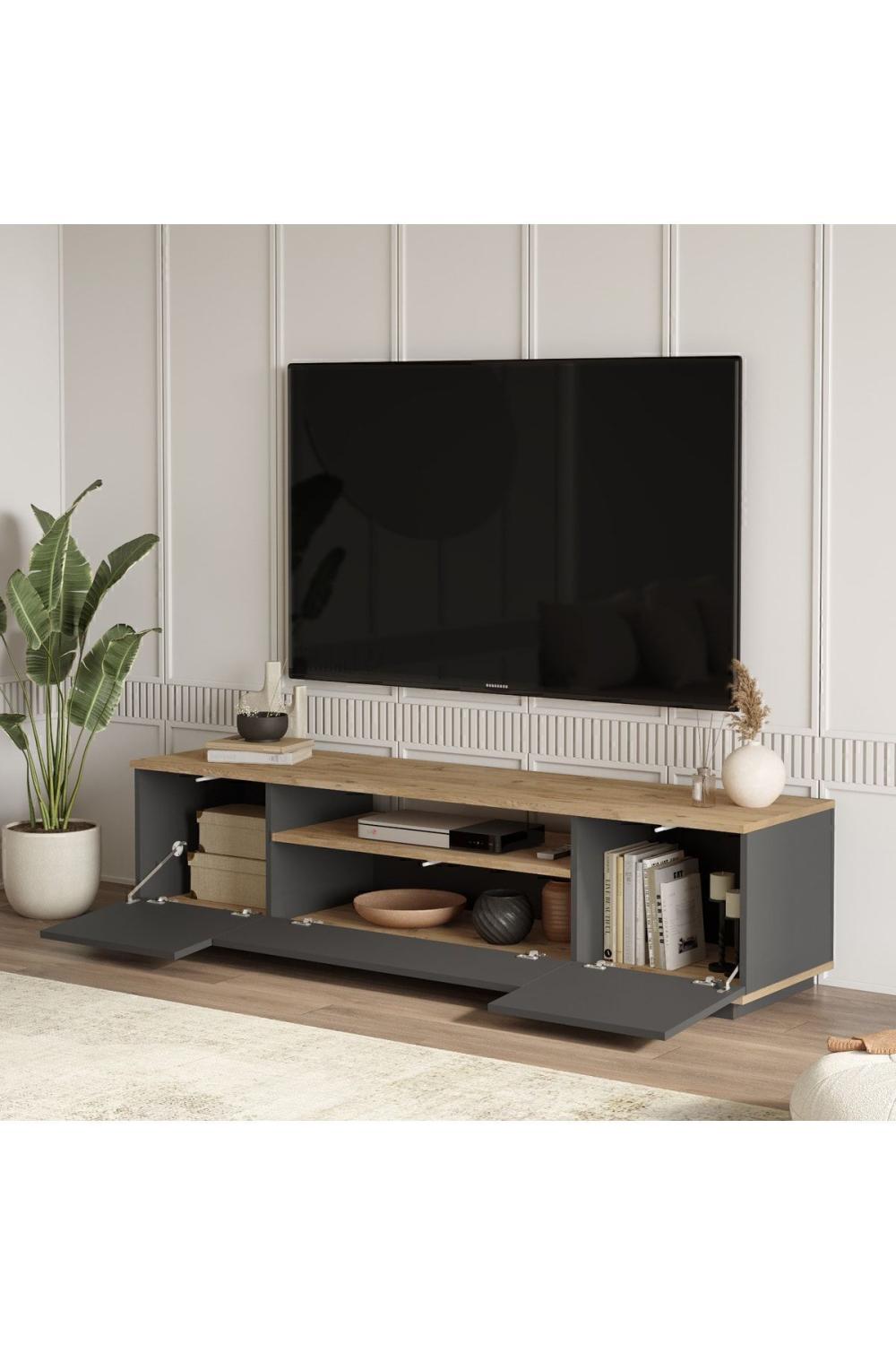 Meuble TV Aven 180 cm avec Portes – Pin & Anthracite AVE7-AA