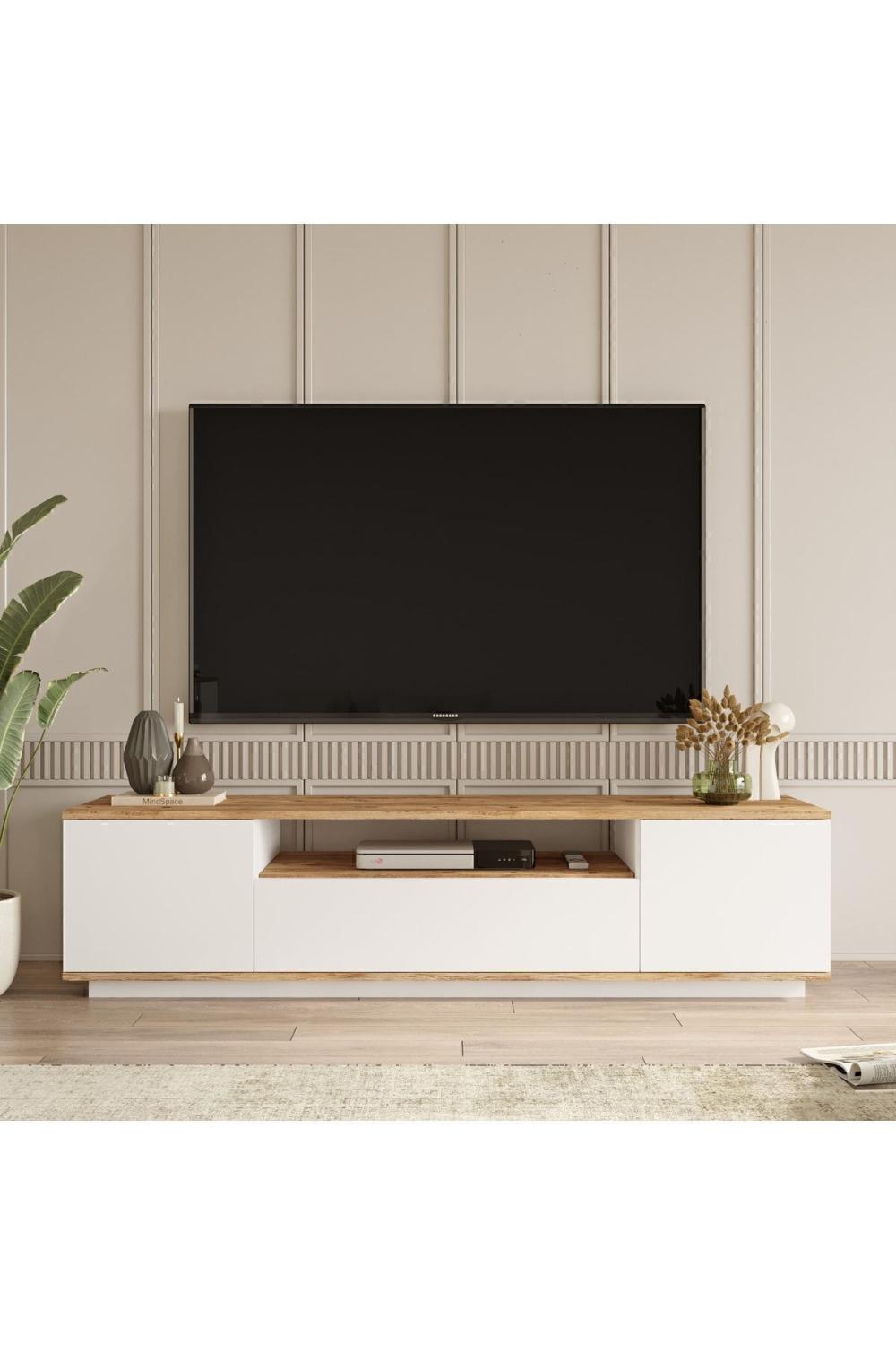 Meuble TV Aven 180 cm avec Portes – Pin & Blanc AVE7-AW