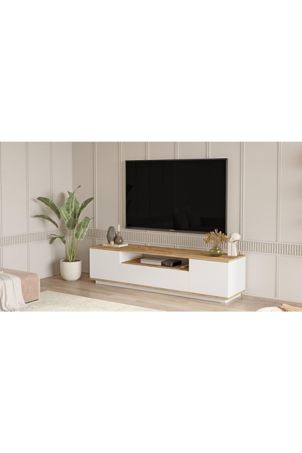 Meuble TV Aven 180 cm avec Portes – Pin & Blanc AVE7-AW