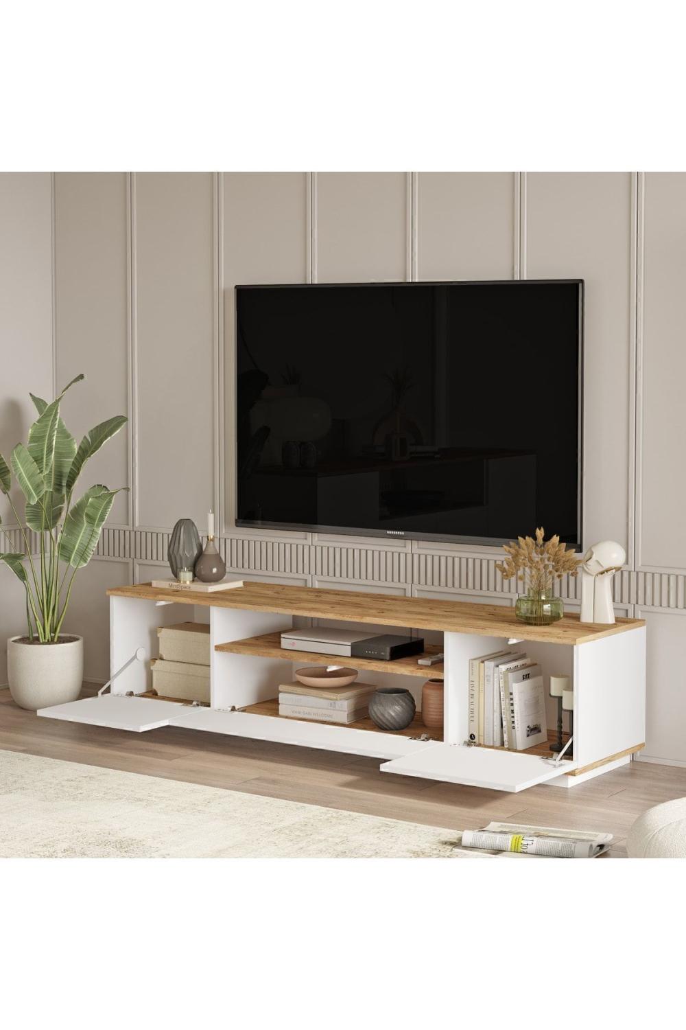 Meuble TV Aven 180 cm avec Portes – Pin & Blanc AVE7-AW