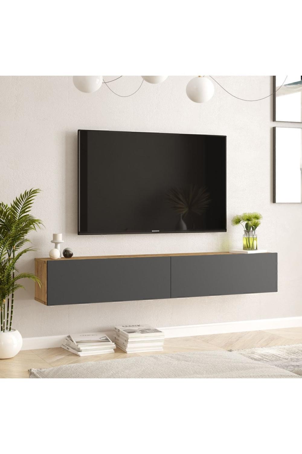 Aven Meuble TV Tv Table basse Avec portes 180cm Pin-Anthracite AVE8-AA