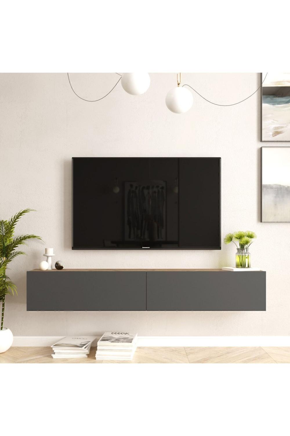 Aven Meuble TV Tv Table basse Avec portes 180cm Pin-Anthracite AVE8-AA