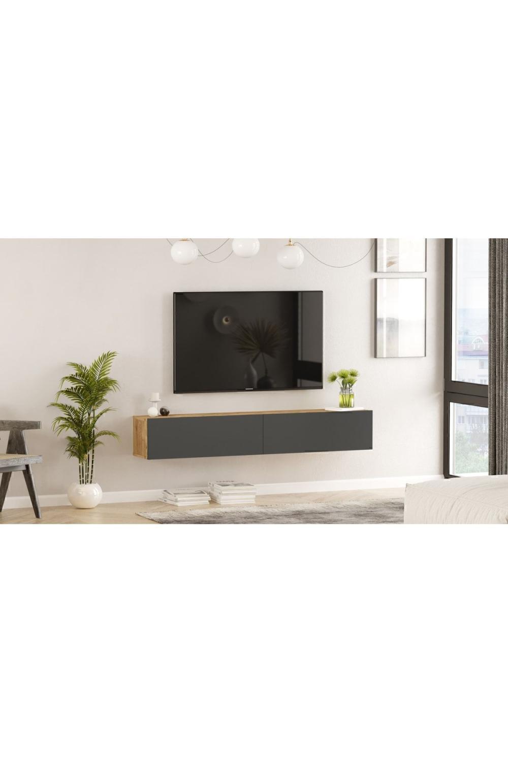 Aven Meuble TV Tv Table basse Avec portes 180cm Pin-Anthracite AVE8-AA
