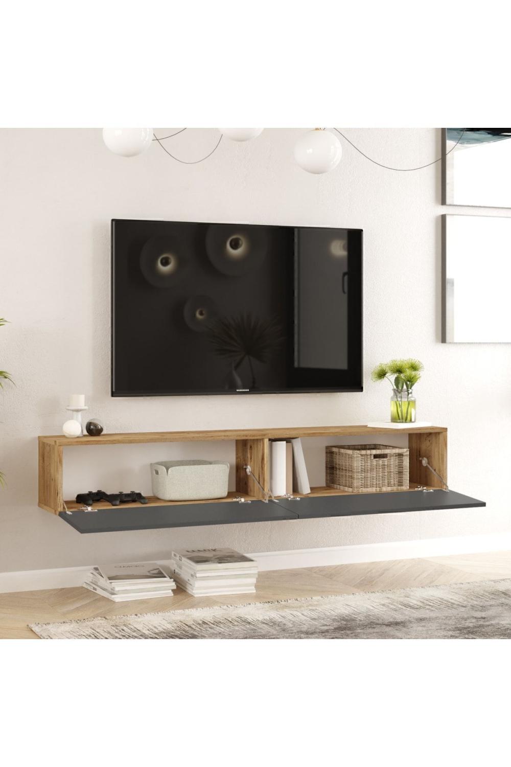 Aven Meuble TV Tv Table basse Avec portes 180cm Pin-Anthracite AVE8-AA