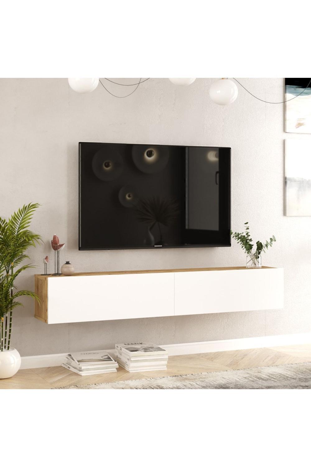 Aven Meuble TV Tv Table basse Avec portes 180cm Pin-Blanc AVE8-AW