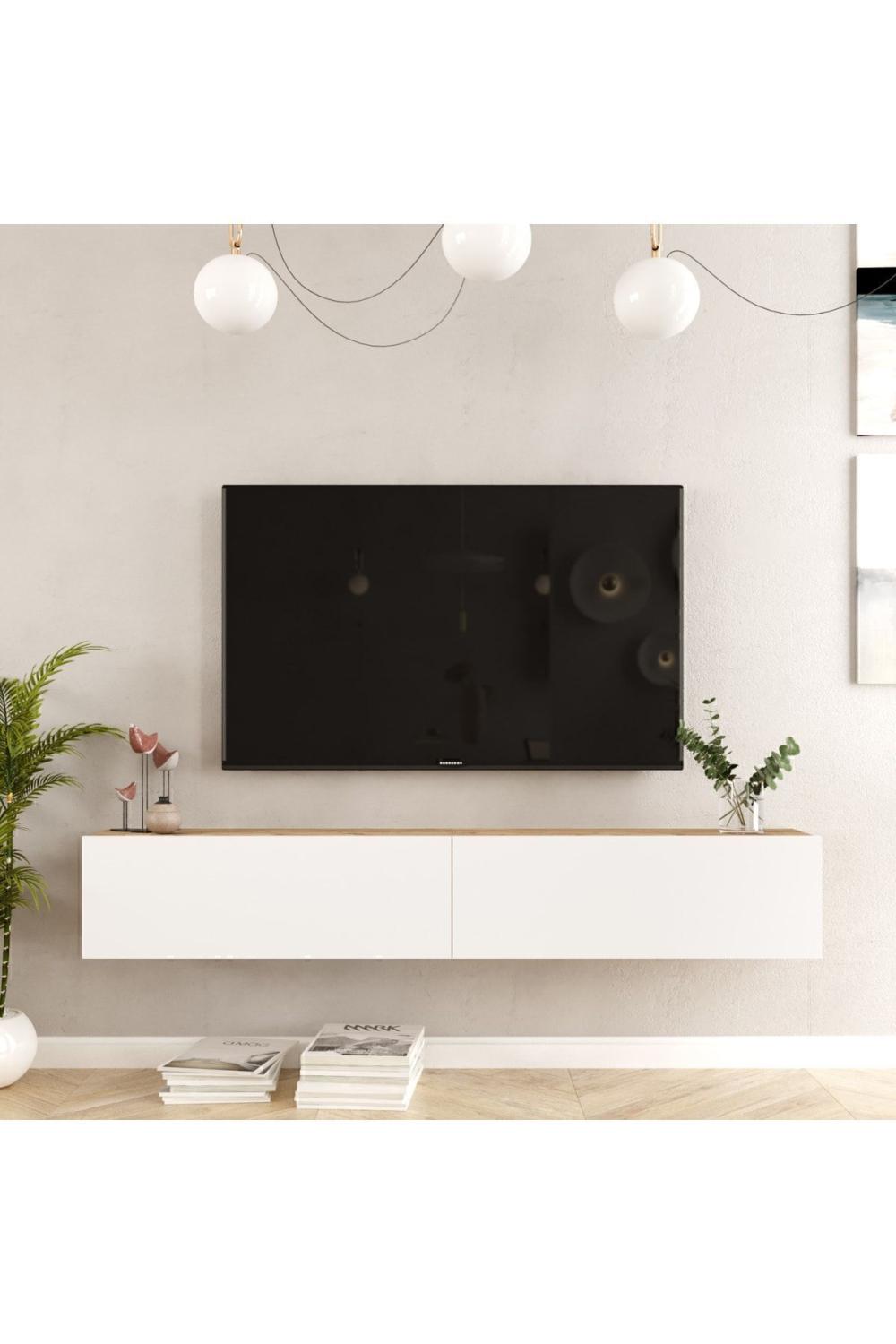 Aven Meuble TV Tv Table basse Avec portes 180cm Pin-Blanc AVE8-AW
