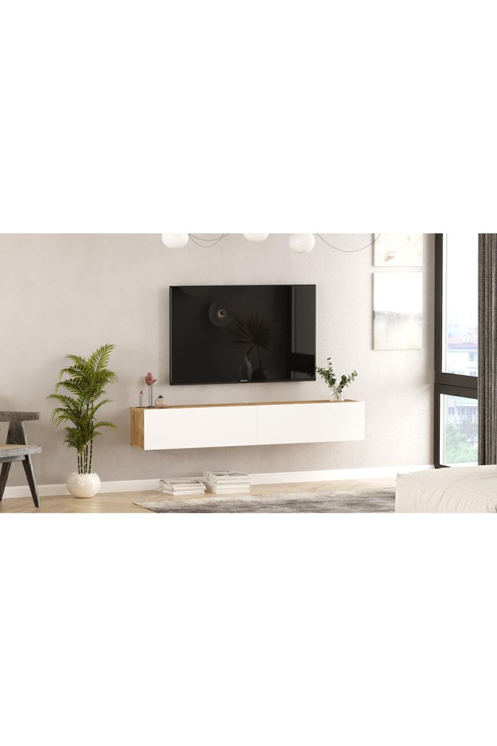 Aven Meuble TV Tv Table basse Avec portes 180cm Pin-Blanc AVE8-AW