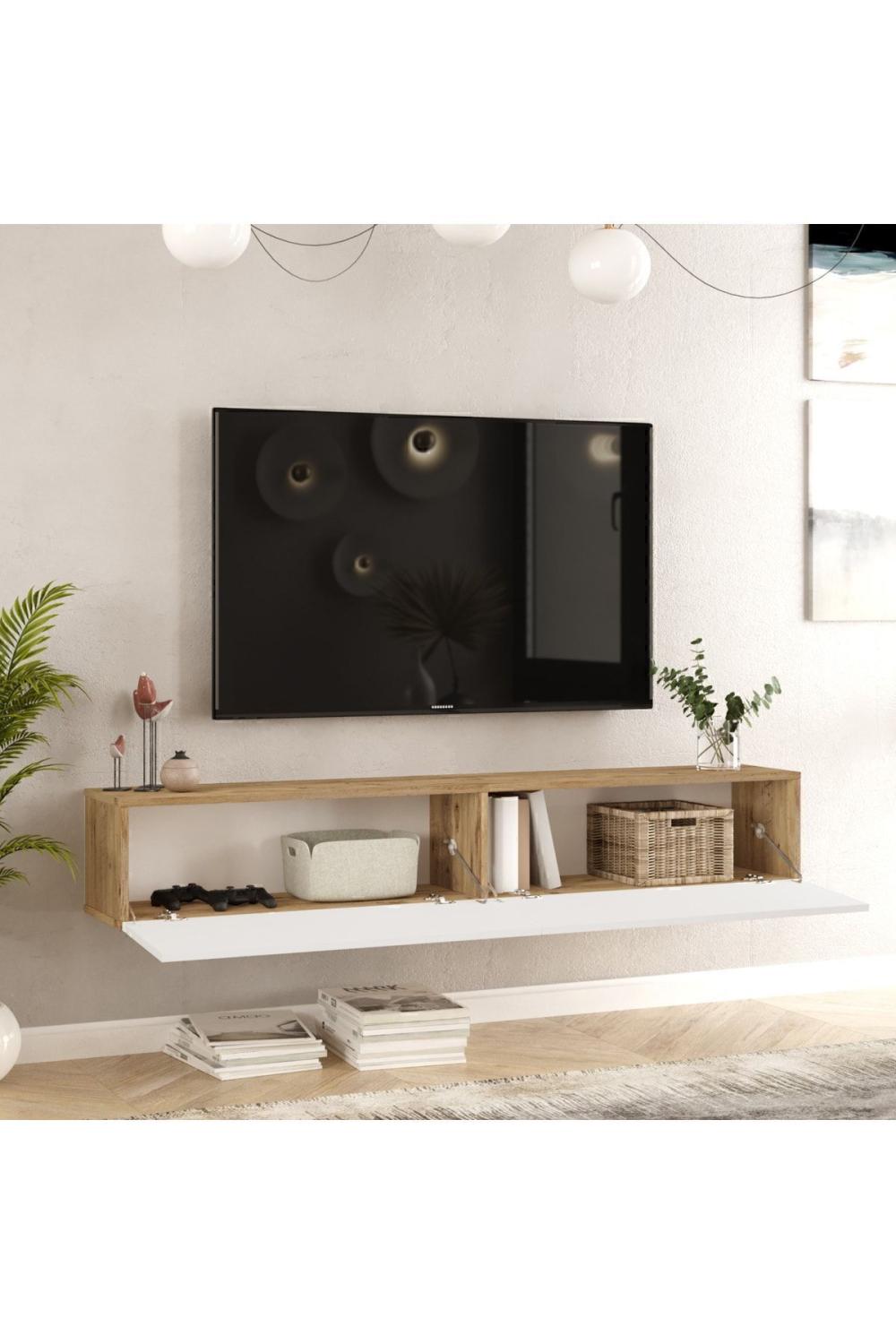 Aven Meuble TV Tv Table basse Avec portes 180cm Pin-Blanc AVE8-AW