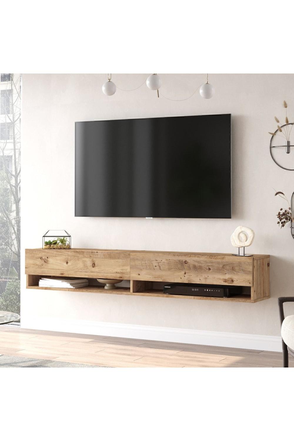 Aven Meuble TV Tv Table basse Avec portes À étagères 180cm Pin AVE9-A