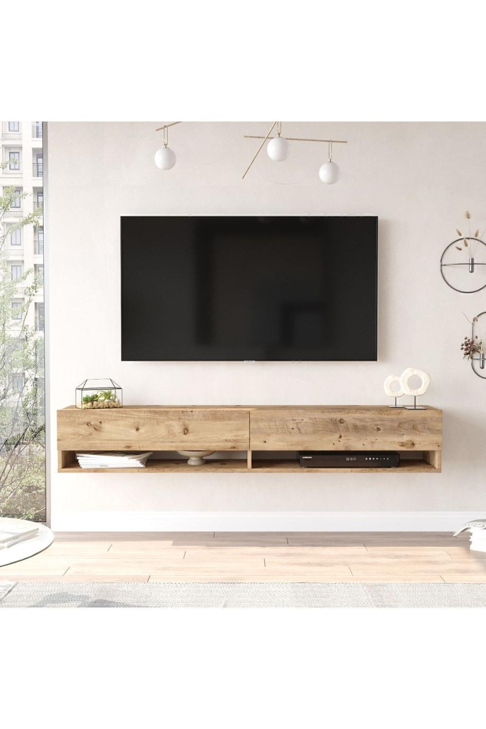 Aven Meuble TV Tv Table basse Avec portes À étagères 180cm Pin AVE9-A