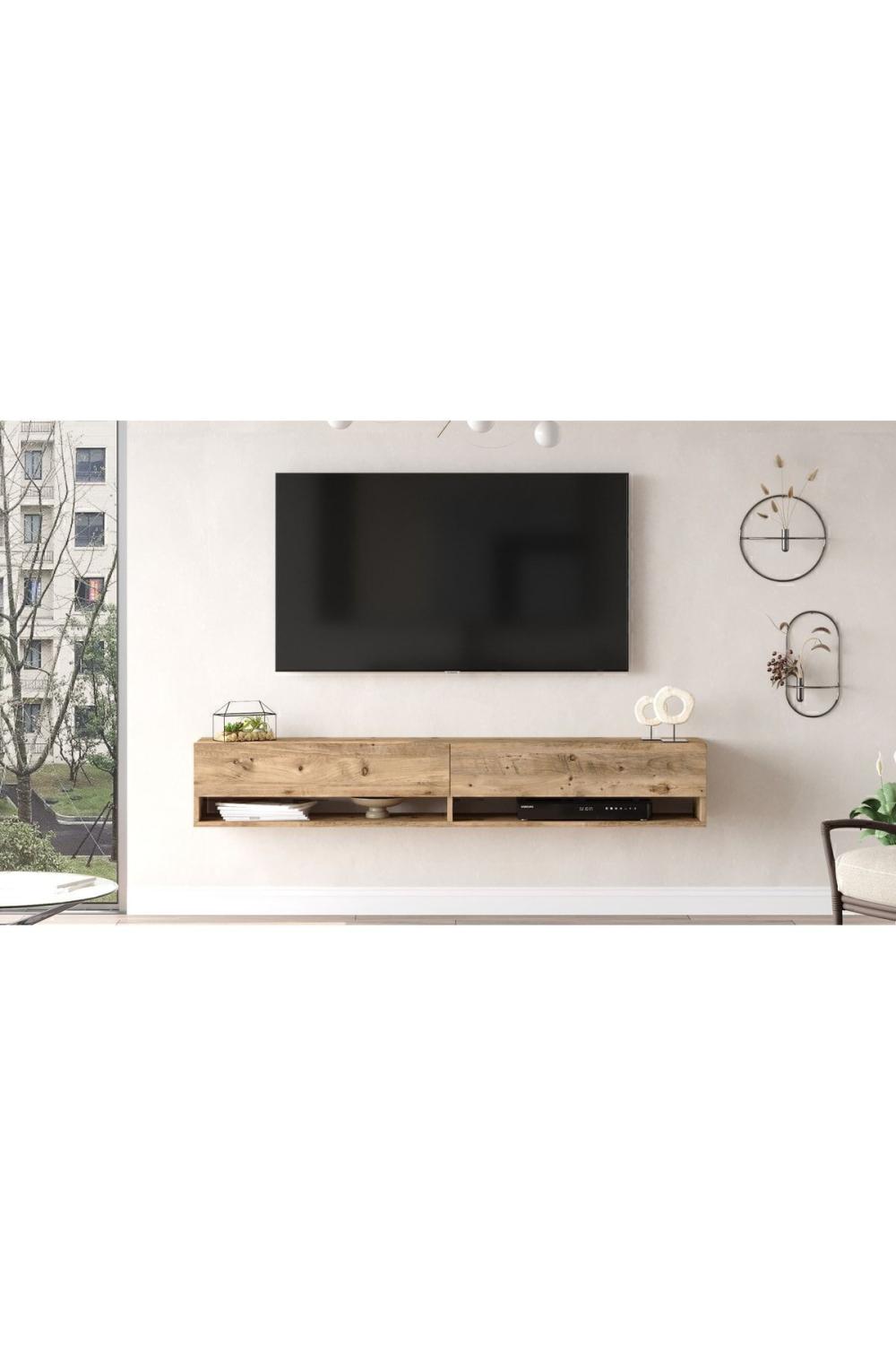 Aven Meuble TV Tv Table basse Avec portes À étagères 180cm Pin AVE9-A