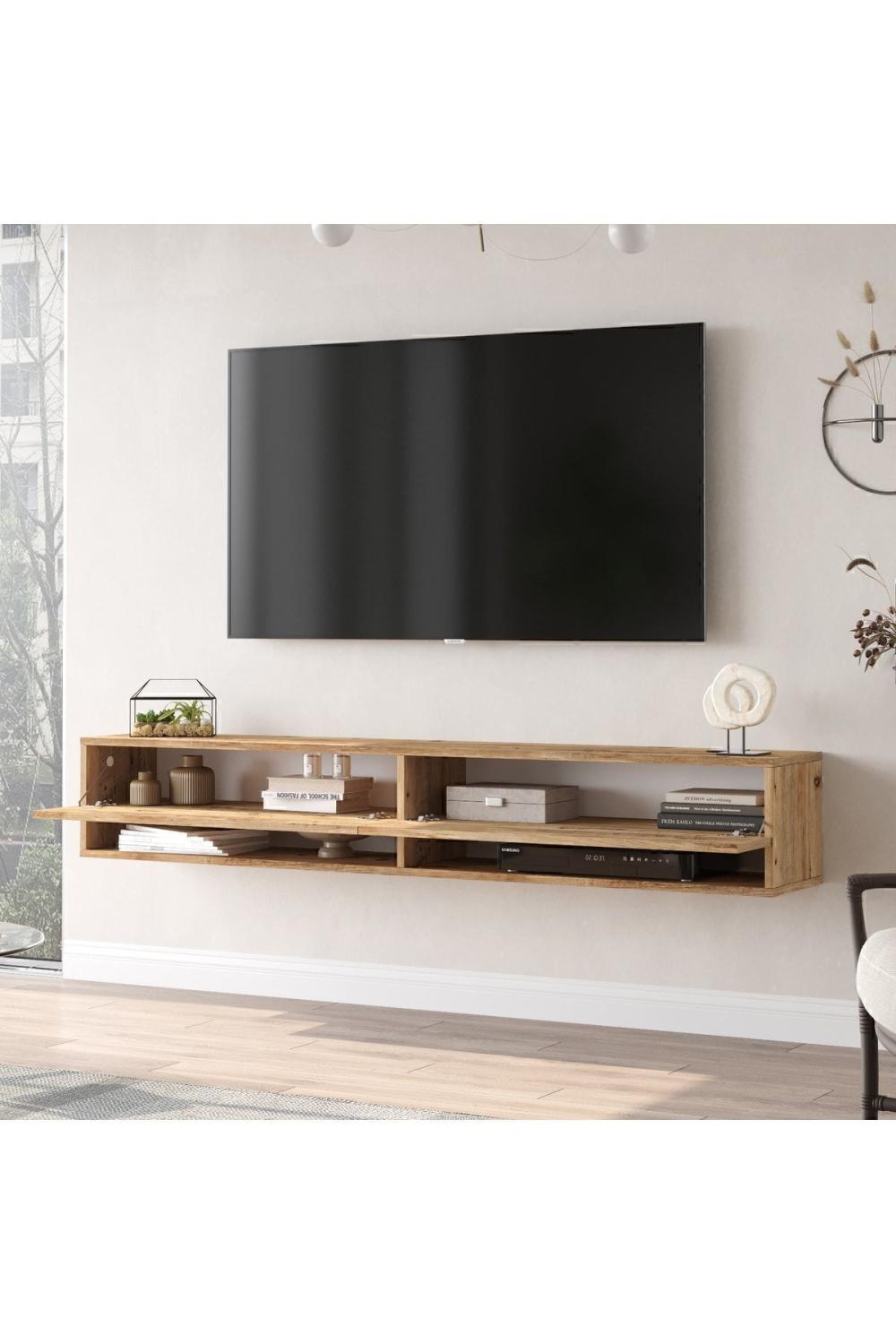 Aven Meuble TV Tv Table basse Avec portes À étagères 180cm Pin AVE9-A