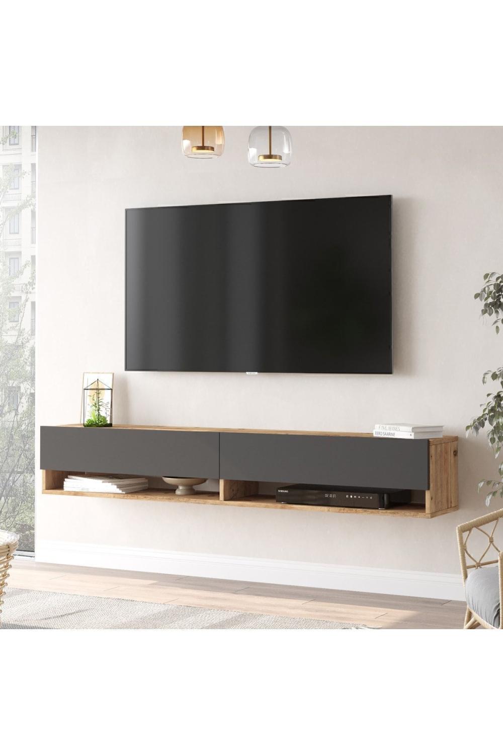 Aven Meuble TV Tv Table basse Avec portes À étagères 180cm Pin-Anthracite AVE9-AA