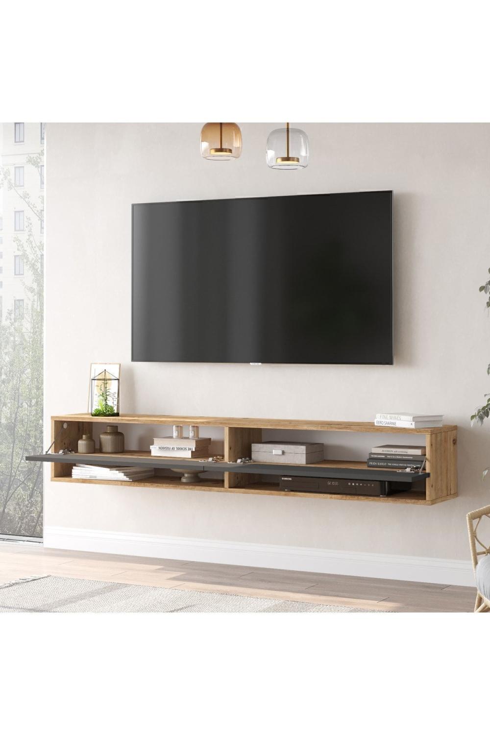 Aven Meuble TV Tv Table basse Avec portes À étagères 180cm Pin-Anthracite AVE9-AA
