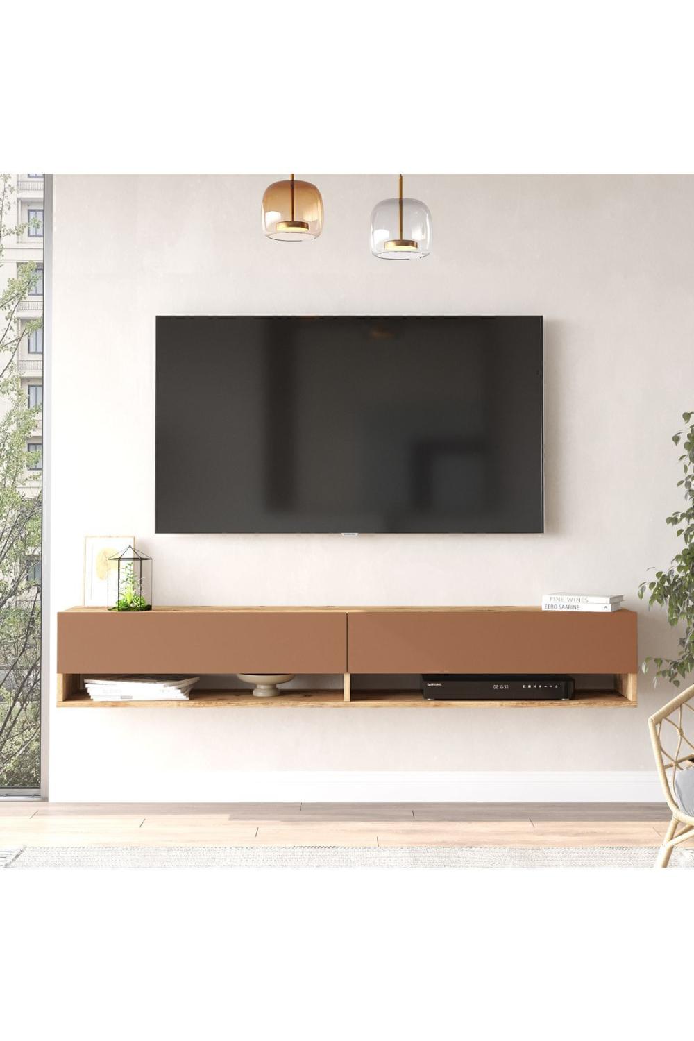 Aven Meuble TV Tv Table basse À étagères Avec portes 180cm Pin-Kiremit AVE9-AK