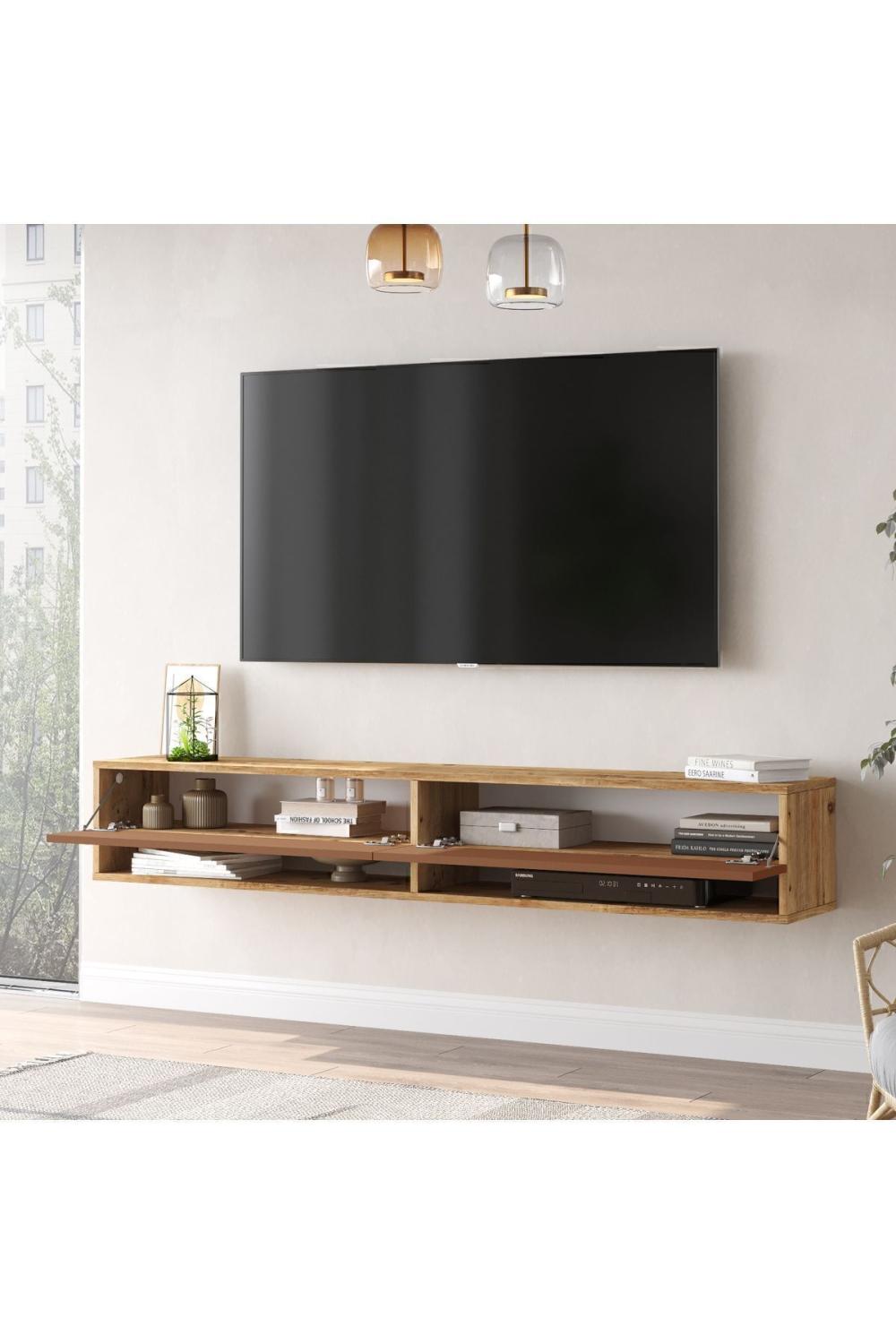 Aven Meuble TV Tv Table basse À étagères Avec portes 180cm Pin-Kiremit AVE9-AK