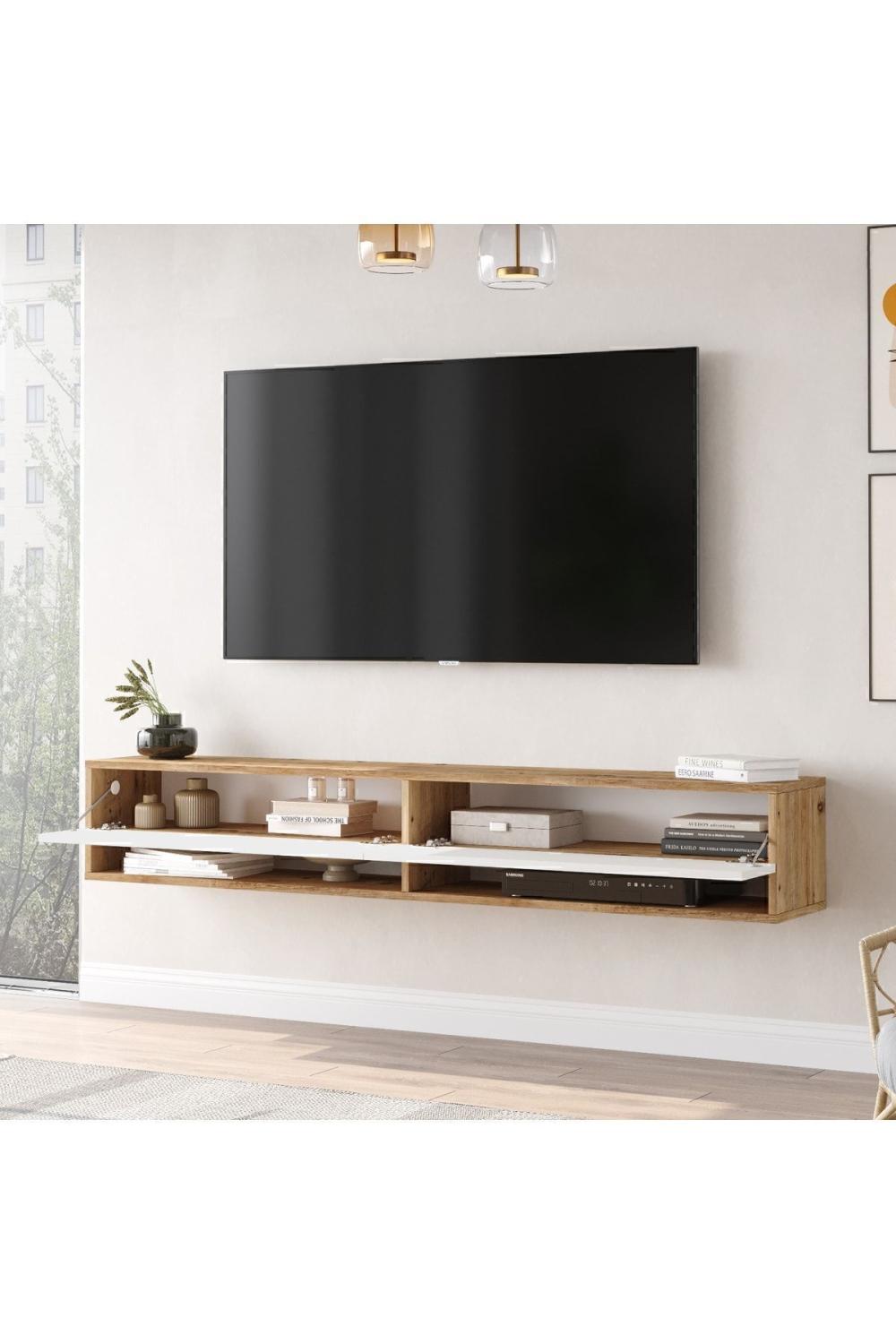 Aven Meuble TV Tv Table basse Avec portes À étagères 180cm Pin-Blanc AVE9-AW