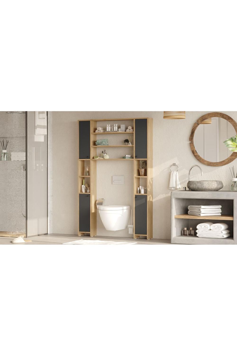 Bahez Multifonction Tuvalet Salle de bain Armoire Avec portes À étagères Sepet-Antrasit