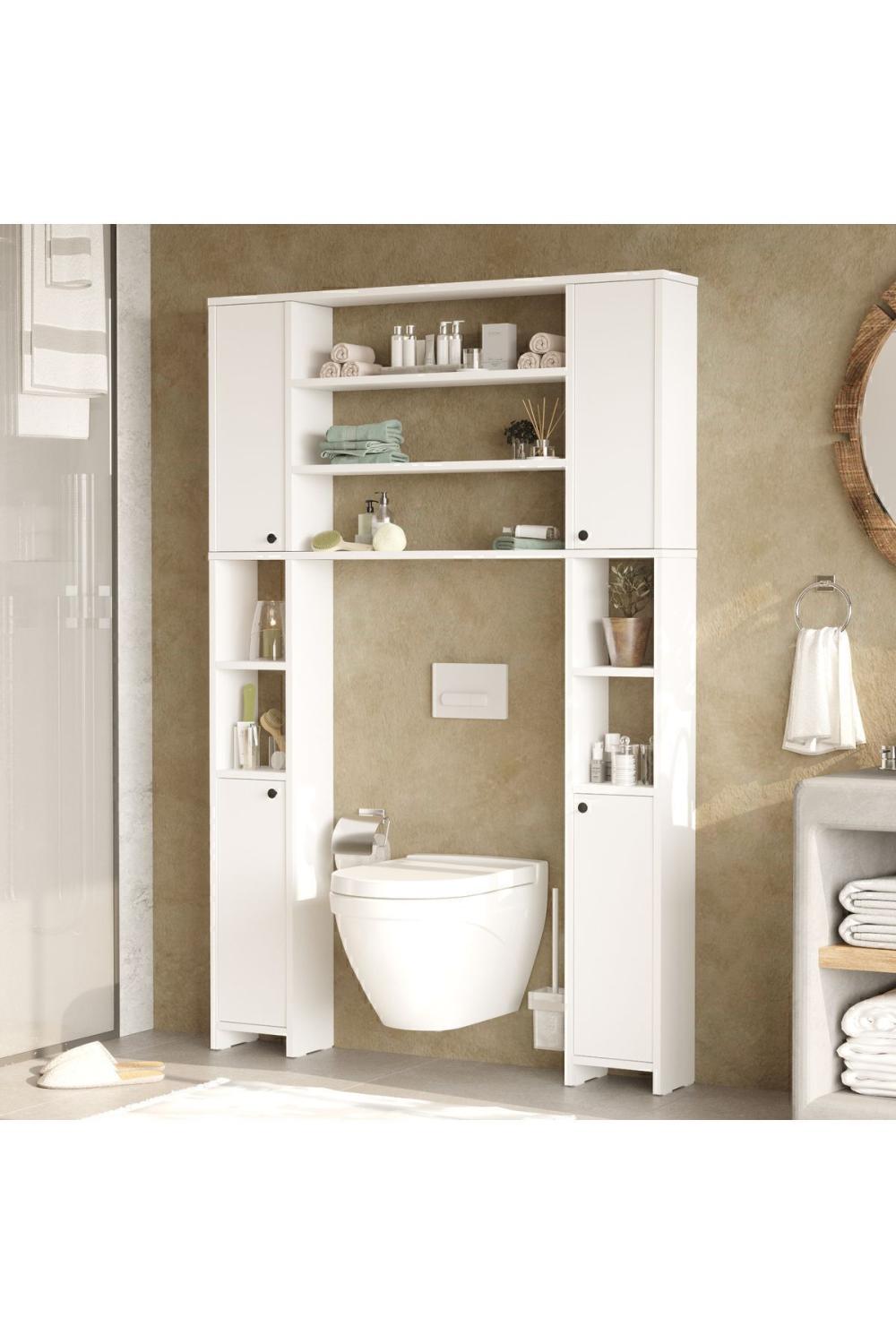 Meuble de Salle de Bain Bahez avec Portes et Étagères – Blanc BAH1-W