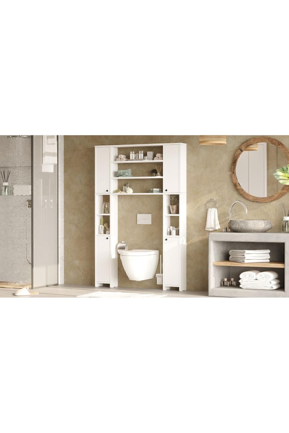 Meuble de Salle de Bain Bahez avec Portes et Étagères – Blanc BAH1-W