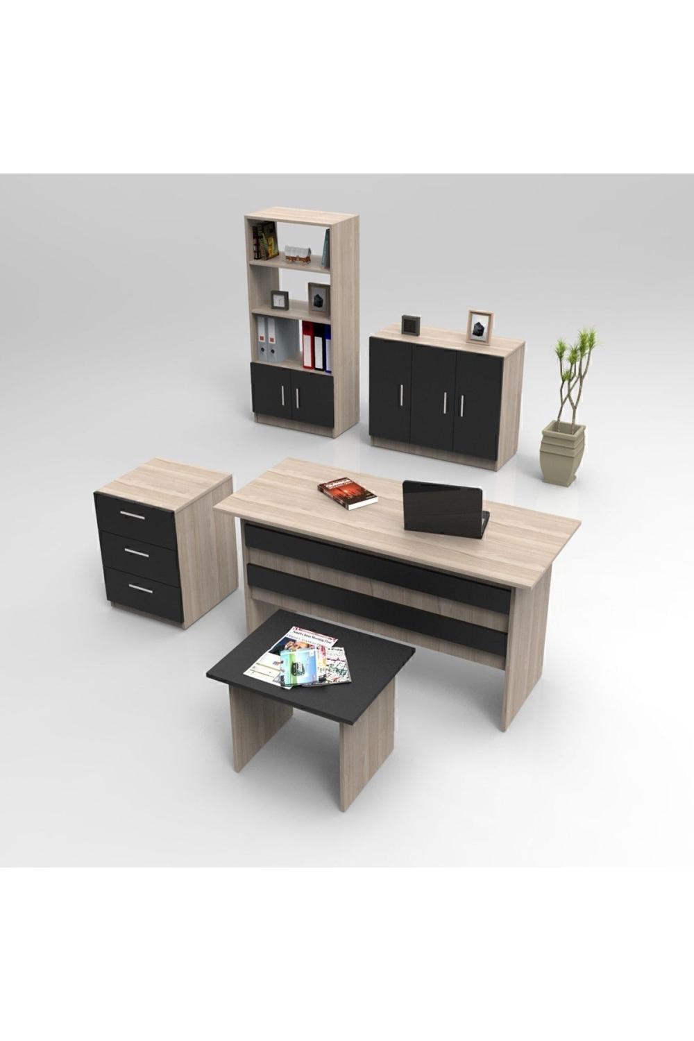 Bega ABCDE Bureau Bureau Table Ensemble 3 Couleur Chêne-Noir BEG14-OB