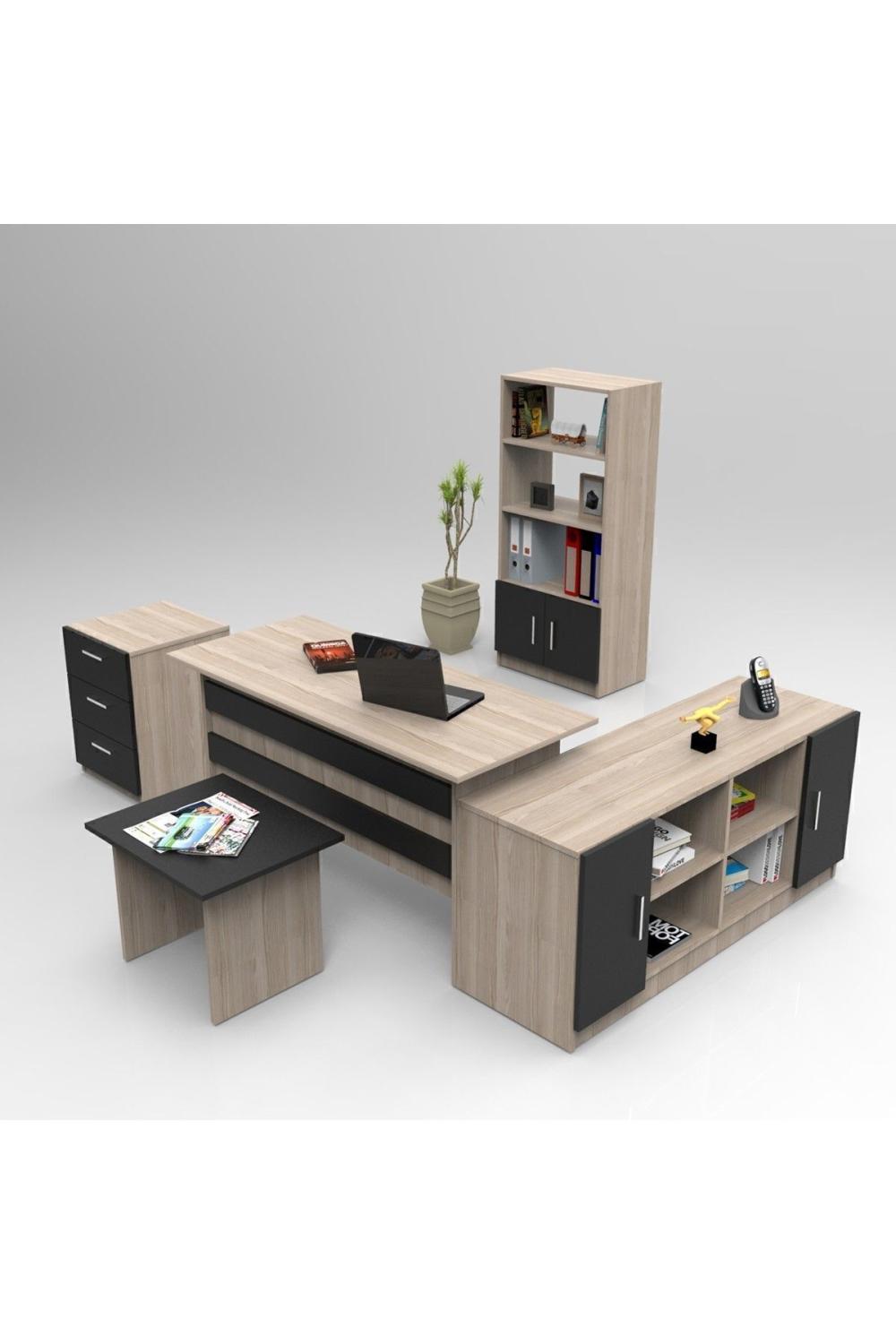 Bega ABCDF Bureau Bureau Table Ensemble 3 Couleur Chêne Noir BEG15-OB