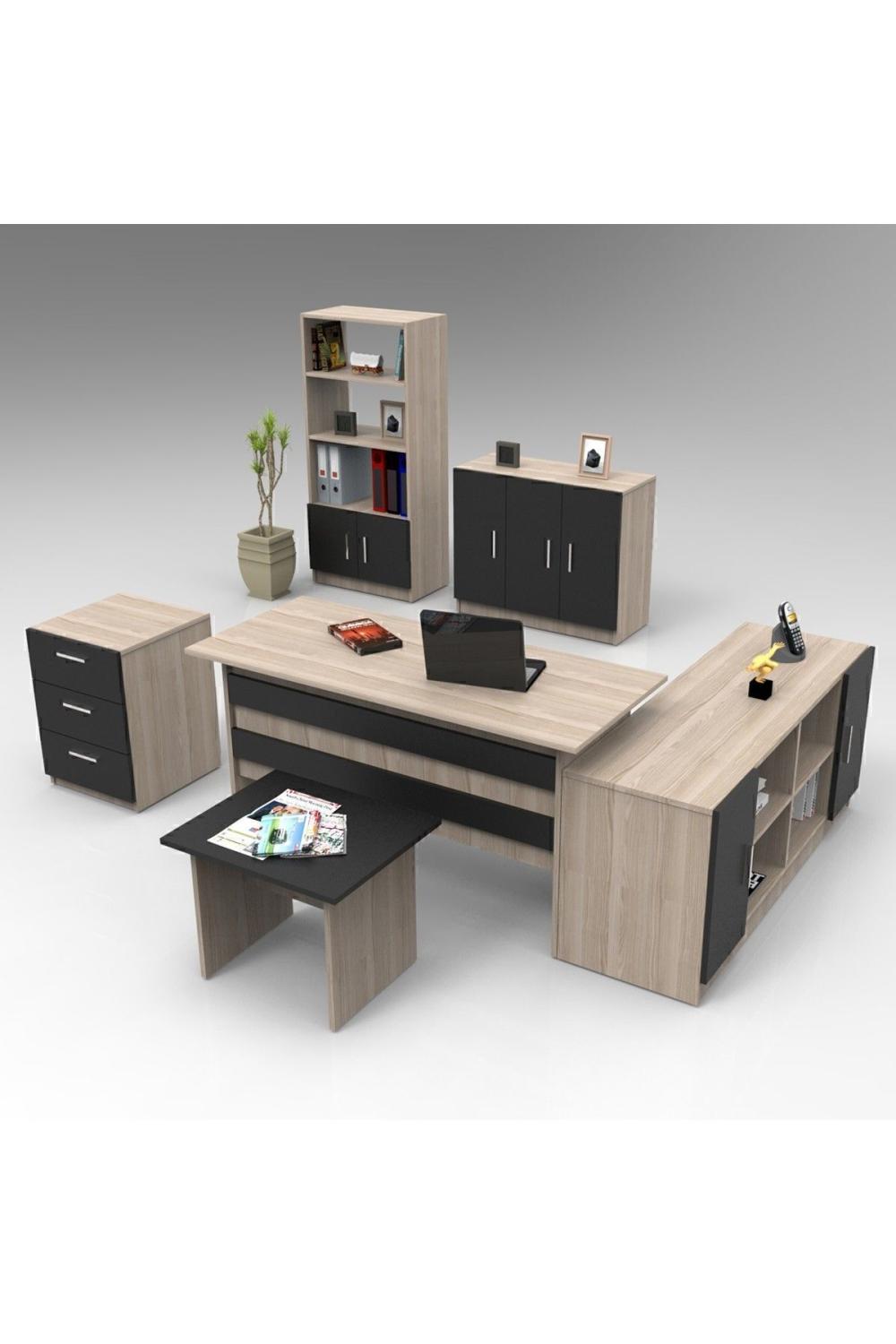 Bega ABCDEF Bureau Bureau Table Ensemble 3 Couleur Chêne Noir BEG17-OB