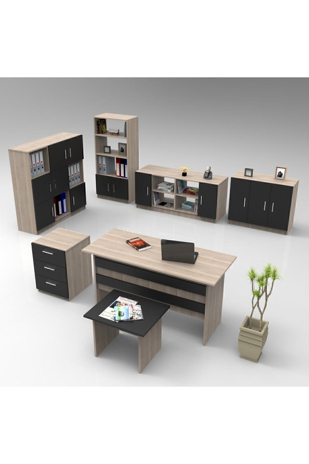 Bega ABCDEFG Bureau Bureau Table Ensemble 3 Couleur Chêne Noir BEG18-OB