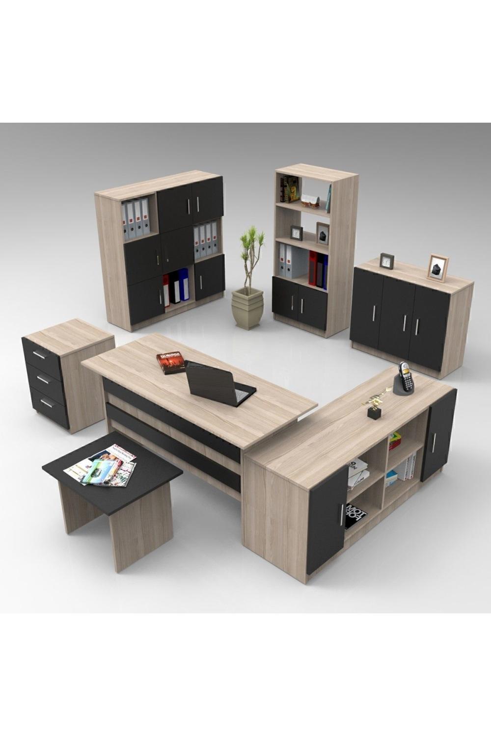 Bega ABCDEFG2 Bureau Table Makam Ensemble 3 Couleur Chêne Noir BEG19-OB