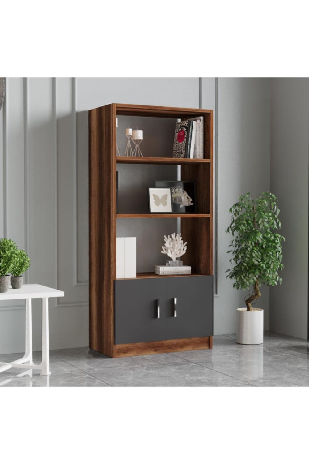 Bega D Bureau Bibliothèque À étagères Avec portes Baroque-Anthracite BEG4-BA