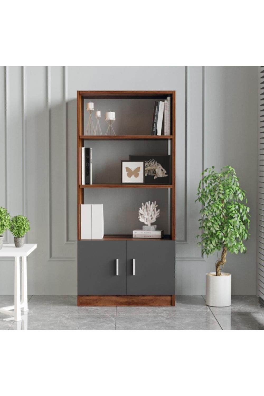 Bega D Bureau Bibliothèque À étagères Avec portes Baroque-Anthracite BEG4-BA
